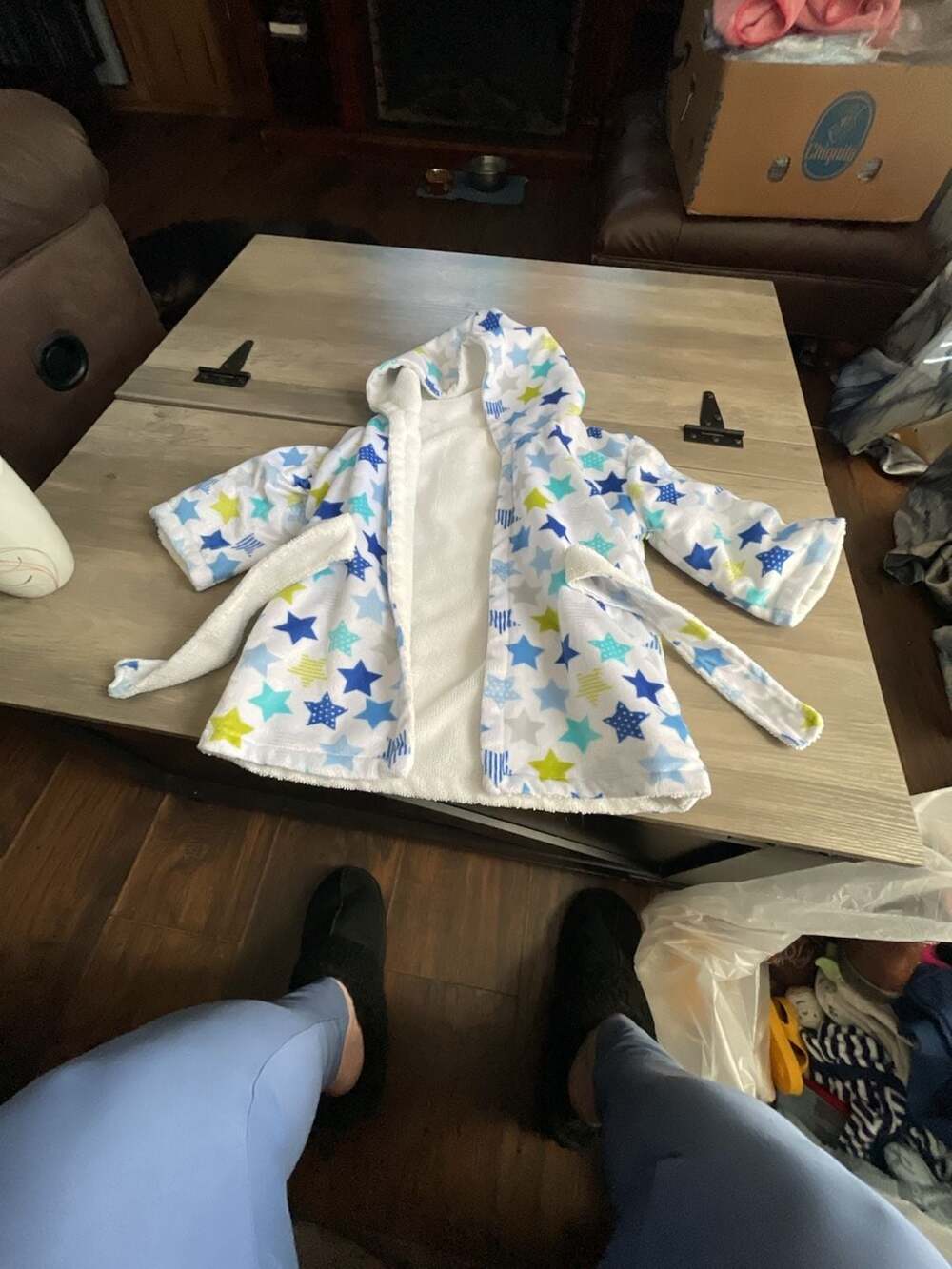 Unbranded Hooded Bathrobe White Blue Star Print 12 mos